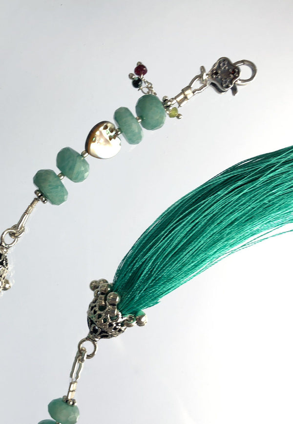 Emerald Tassel - Adelina1001, silver, tassel, natural stones, oriental tale, Eastern night, clasp, smart jewelry, moduar system, High product quality, серебро, пряжка, застежка, кисточка, восточные мотивы, восток, ультрамариновый цвет, синий цвет, украшения, умные украшения, стильный, ювелирные украшения, стиль Бохо, мода,