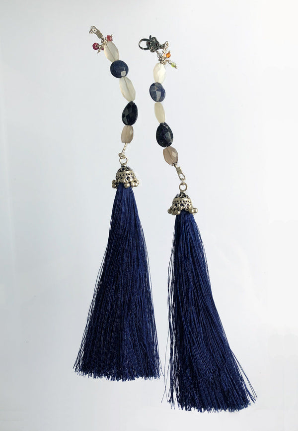 Navy Blue Tassel - Adelina1001, silver, tassel, natural stones, oriental tale, Eastern night, clasp, smart jewelry, moduar system, High product quality, серебро, пряжка, застежка, кисточка, восточные мотивы, восток, ультрамариновый цвет, синий цвет, украшения, умные украшения, стильный, ювелирные украшения, стиль Бохо, мода,, темно-синий камень, темно-синяя кисточка,